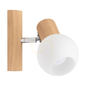 Aplică Spot Light Karin 2231174 – stejar uleiat, abajur din sticlă albă, 1×E14 small 0