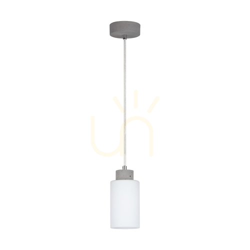 Verifica Lampa suspendată Karla, 1xE27, Max. 60 W, gri beton/cablu din PVC transparent/abat-jour din sticlă albă, Ø 10 cm