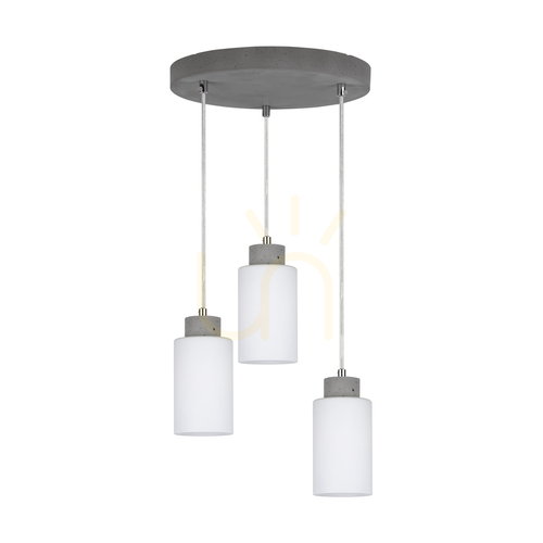 Verifica Lampa suspendată Karla, 3xE27, Max. 60 W, gri beton/cablu din PVC transparent/abat-jour din sticlă albă, Ø 32 cm