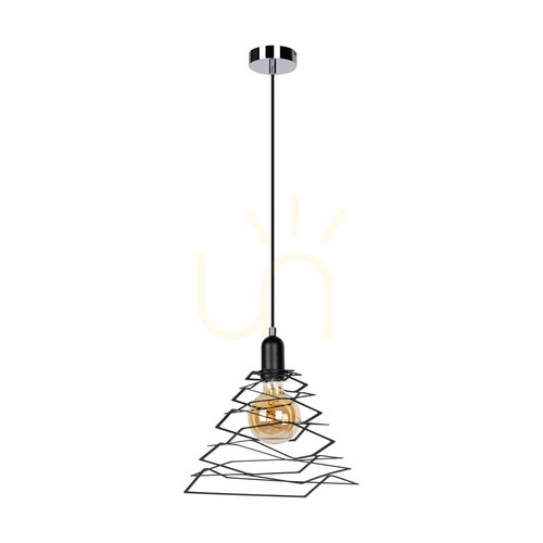 Verifica Lampa suspendată Komet, 1xE27, Max. 60 W, metal cromat/cablu din PVC negru/abat-jour din metal negru, 24 cm