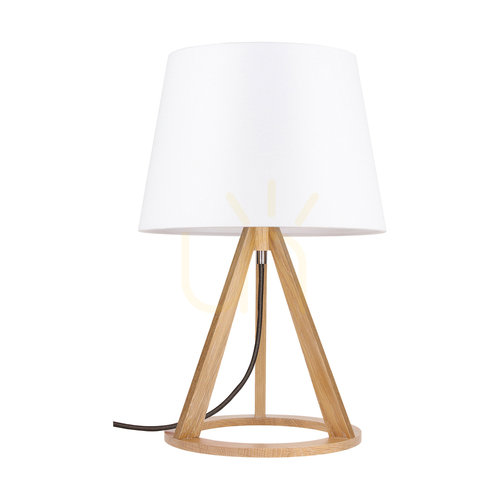 Verifica Lampa de masă Konan 1xE27 Max. 25 W, stejar uleiat / cablu împletit antracit / abajur alb, Ø 30 cm