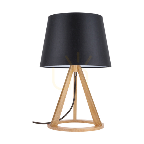 Verifica Lampa de masă Konan 1xE27 Max. 25 W, stejar uleiat / cablu împletit antracit / abajur negru, Ø 30 cm