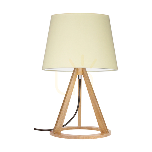 Verifica Lampa de masă Konan 1xE27 Max. 25 W, stejar uleiat / cablu împletit antracit / abajur crem, Ø 30 cm