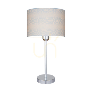 Lampa de masă Leila, 1xE27, Max. 40 W, metal cromat / cablu din PVC transparent / abajur din hârtie și PVC cu model imitație de lemn, Ø 50 cm small 1