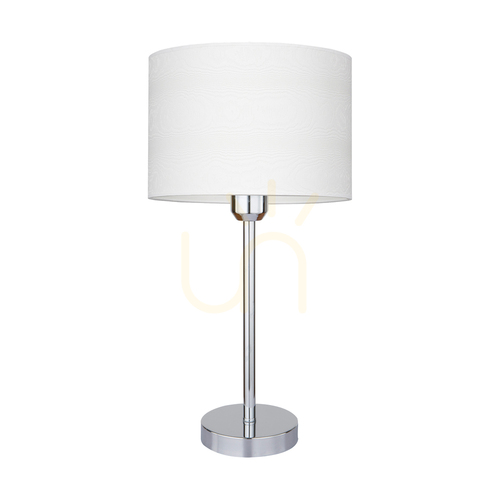 Verifica Lampa de masă Leila, 1xE27, Max. 40 W, metal cromat / cablu din PVC transparent / abajur din hârtie și PVC cu model imitație de lemn, Ø 50 cm