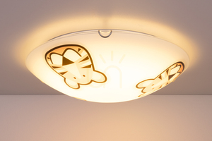 Lampa de tavan Lenny, 2xE27, Max. 60 W, metal cromat/alb, abajur din sticlă cu imprimeu de tigru, Ø 40 cm small 3