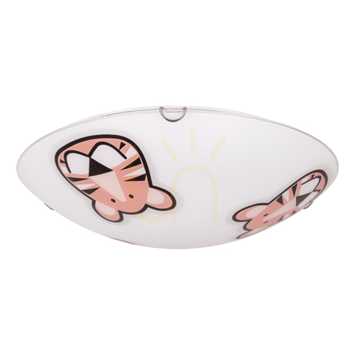 Verifica Lampa de tavan Lenny, 2xE27, Max. 60 W, metal cromat/alb, abajur din sticlă cu imprimeu de tigru, Ø 40 cm