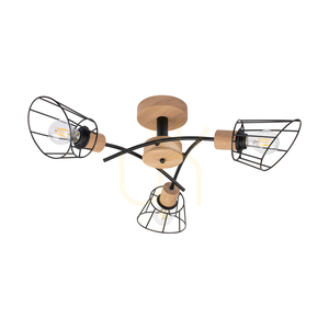 Lampa de tavan Linra, 3xE27, Max. 40 W, stejar lustruit cu ulei/metal negru, Ø 70 cm small 0