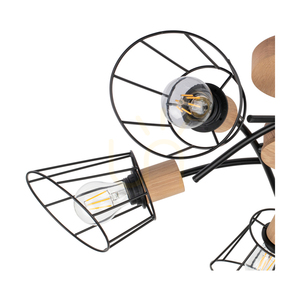 Lampa de tavan Linra, 5xE27, Max. 40 W, stejar lustruit cu ulei/metal negru, Ø 70 cm small 1