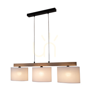 Lampa suspendată Lora, 3xE27, Max. 40 W, stejar tratat cu ulei/metal negru/cablu din PVC transparent/abat-jour alb, 90 cm small 1