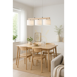 Lampa suspendată Lora, 3xE27, Max. 40 W, stejar tratat cu ulei/metal negru/cablu din PVC transparent/abat-jour alb, 90 cm small 4