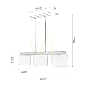 Lampa suspendată Lora, 3xE27, Max. 40 W, stejar tratat cu ulei/metal negru/cablu din PVC transparent/abat-jour alb, 90 cm small 5