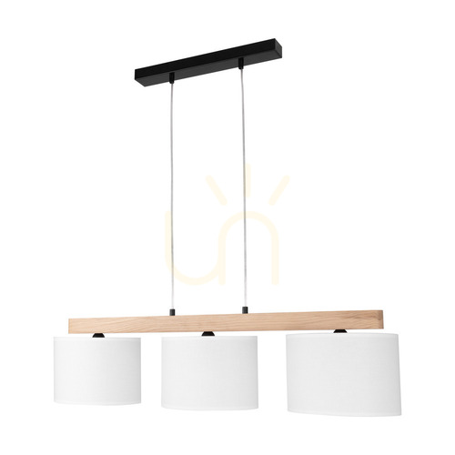 Verifica Lampa suspendată Lora, 3xE27, Max. 40 W, stejar tratat cu ulei/metal negru/cablu din PVC transparent/abat-jour alb, 90 cm