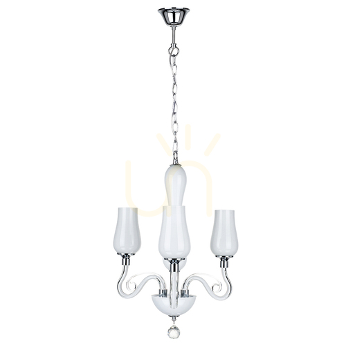 Verifica Candelabru Lutecja, 3xE14, Max. 40 W, metal cromat transparent/abat-jour din sticlă albă, Ø 42 cm