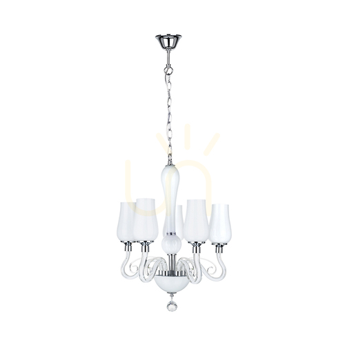 Verifica Candelabru Lutecja, 5xE14, Max. 40 W, metal cromat transparent/abat-jour din sticlă albă, Ø 42 cm