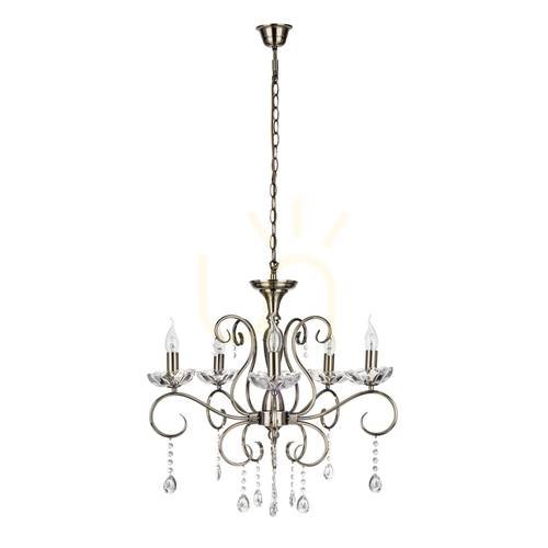 Verifica Candelabru Maestra, 5xE14, Max. 40 W, patină metalică/sticlă transparentă, Ø 64 cm