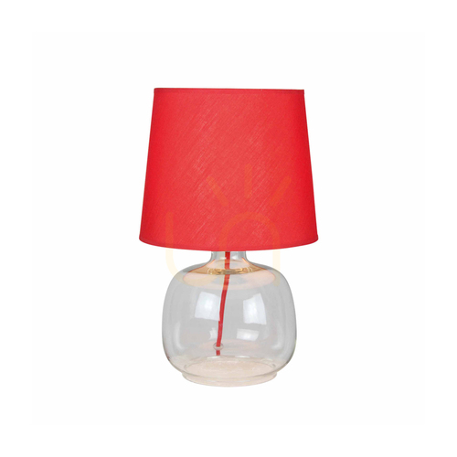 Verifica Lampa de masă Mandy, 1xE27, Max. 40 W, sticlă transparentă/cablu împletit roșu/abat-jour roșu, Ø 22,5 cm