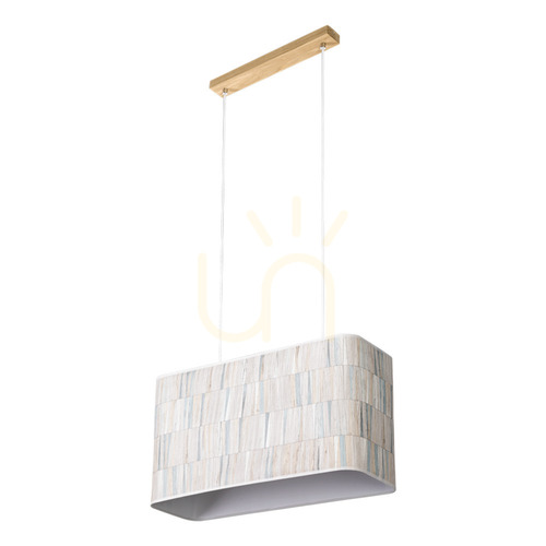 Verifica Lampa suspendată Malo 2xE27 Max. Abajur de 56 cm, din stejar tratat cu ulei, cu cablu din PVC transparent și tapet multicolor, 40 W