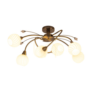 Lampa de tavan Marbella, 6xE14, Max. 40 W, patină metalică/abat-jour din sticlă albă, 80 cm small 1