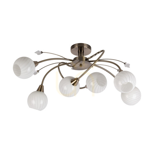 Verifica Lampa de tavan Marbella, 6xE14, Max. 40 W, patină metalică/abat-jour din sticlă albă, 80 cm