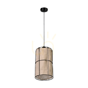 Lampa suspendată Marinero, 1xE27, Max. LED de 15 W, metal negru/cablu împletit negru/abat-jour din metal negru cu in bej, Ø 20 cm small 2