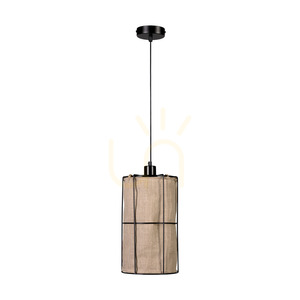 Lampa suspendată Marinero, 1xE27, Max. LED de 15 W, metal negru/cablu împletit negru/abat-jour din metal negru cu in bej, Ø 20 cm small 0