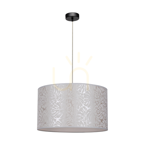 Verifica Lampa suspendată Mateo, 1xE27, Max. 60 W, metal negru/cablu din PVC transparent/abat-jour din tapet bej, Ø 50 cm