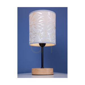 Lampa de masă Mateo, 1xE27, Max. 25 W, stejar uleiat/metal negru/cablu din PVC negru/abat-jour bej realizat din tapet, Ø 13 cm small 2