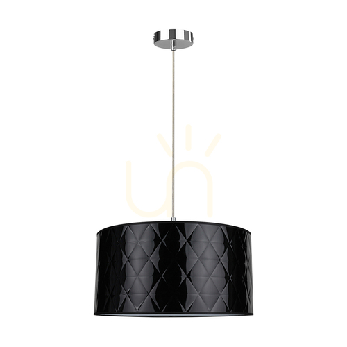 Verifica Lampa suspendată Maxima, 1xE27, Max. 60 W, metal cromat / cablu din PVC transparent / abajur negru, Ø 50 cm