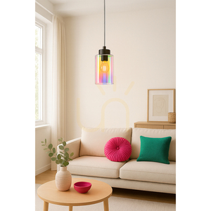 Lampa suspendată Meno, 1xE27, Max. 60 W, metal negru/cablu din PVC transparent/abat-jour din sticlă multicoloră, Ø 10 cm small 2