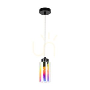 Lampa suspendată Meno, 1xE27, Max. 60 W, metal negru/cablu din PVC transparent/abat-jour din sticlă multicoloră, Ø 10 cm small 0