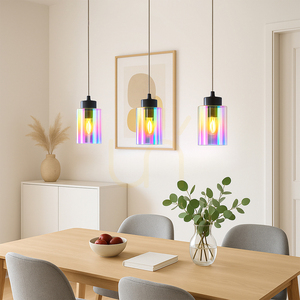 Lampa suspendată Meno, 3xE27, Max. 60 W, metal negru/cablu din PVC transparent/abat-jour din sticlă multicoloră, 54 cm small 2