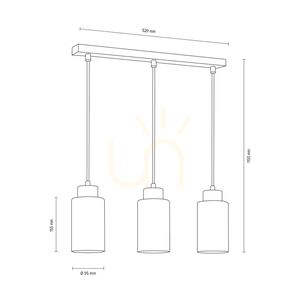 Lampa suspendată Meno, 3xE27, Max. 60 W, metal negru/cablu din PVC transparent/abat-jour din sticlă multicoloră, 54 cm small 3
