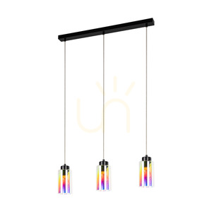 Lampa suspendată Meno, 3xE27, Max. 60 W, metal negru/cablu din PVC transparent/abat-jour din sticlă multicoloră, 54 cm small 0