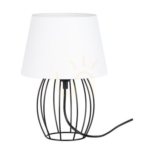 Verifica Lampa de masă Merano, 1xE27, Max. 25 W, metal negru/cablu din PVC negru/abat-jour alb, Ø 20 cm