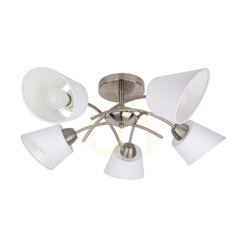 Verifica Lampa de tavan Mette, 5xE27, Max. 40 W, metal satinat/alb, abajur cu diametrul de 70 cm