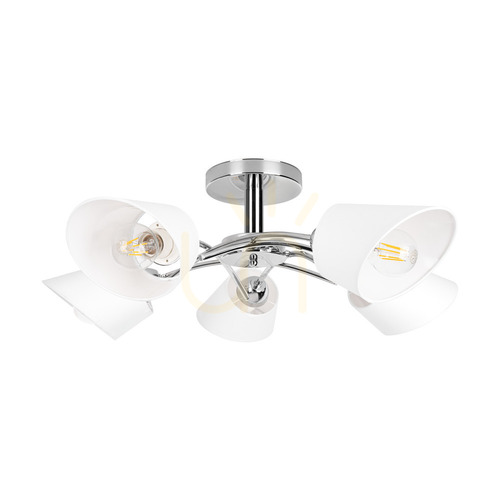 Verifica Lampa de tavan Mette, 5xE27, Max. 40 W, metal cromat/alb, abajur cu diametrul de 70 cm