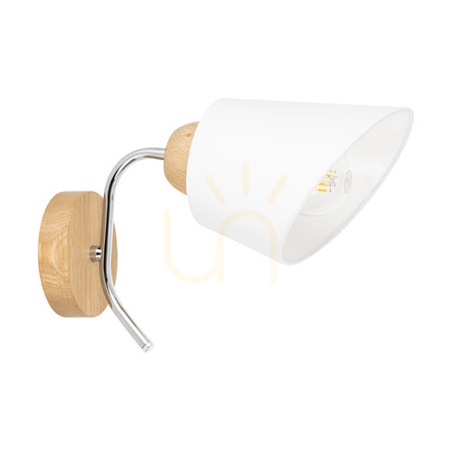 Verifica Aplică de perete Mette din lemn, 1xE27 Max. 40 W, stejar lăcuit/metal cromat/abat-jour alb, 30 cm