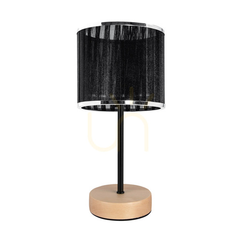 Verifica Lampa de masă Mila, 1xE27, Max. 25 W, mesteacăn/metal negru/cablu din PVC negru/abat-jour negru-cromat, Ø 14 cm