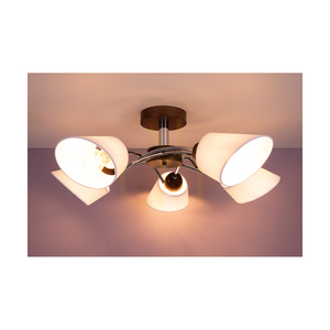Lampa de tavan Mette Wood, 5xE27, Max. 40 W, lemn de fag și nuc / metal cromat / abajur alb, Ø 70 cm small 3
