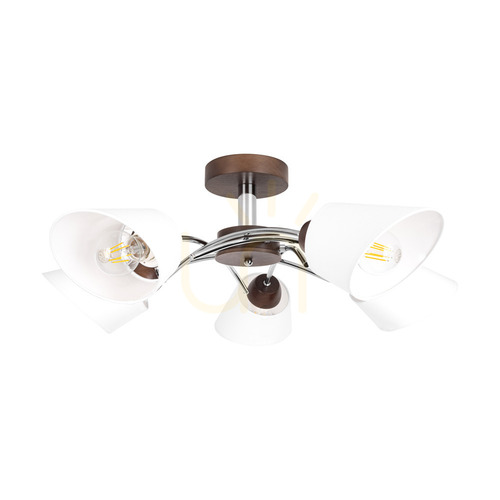 Verifica Lampa de tavan Mette Wood, 5xE27, Max. 40 W, lemn de fag și nuc / metal cromat / abajur alb, Ø 70 cm
