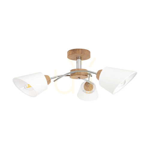 Verifica Lampa de tavan Mette Wood, 3xE27, Max. 40 W, stejar uleiat/metal cromat/abat-jour alb, Ø 70 cm
