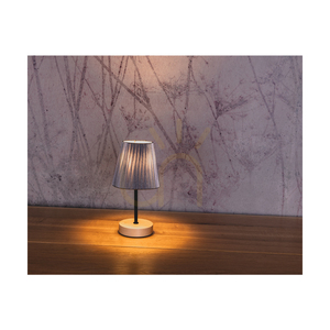 Lampa de masă Mila din lemn, 1xE14, Max. 25 W, mesteacăn/metal negru/cablu din PVC negru/abat-jour argintiu, Ø 14 cm small 4