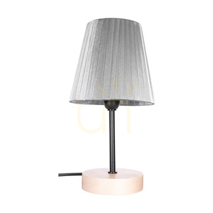 Lampa de masă Mila din lemn, 1xE14, Max. 25 W, mesteacăn/metal negru/cablu din PVC negru/abat-jour argintiu, Ø 14 cm small 0