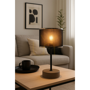 Lampa de masă Mila, 1xE14 (maxim). 25 W, beton gri/metal negru/cablu din PVC negru/abat-jour negru și cromat, Ø 14 cm small 1