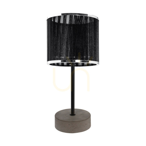 Verifica Lampa de masă Mila, 1xE14 (maxim). 25 W, beton gri/metal negru/cablu din PVC negru/abat-jour negru și cromat, Ø 14 cm