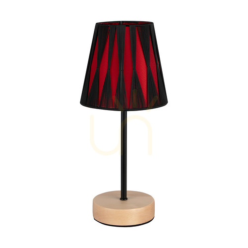 Verifica Lampa de masă Mila din lemn, 1xE14, Max. 40 W, mesteacăn/metal negru/cablu din PVC negru/abat-jour negru și roșu, Ø 14 cm