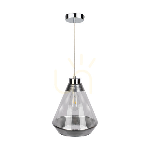 Verifica Lampa suspendată Mistral, 1xE27, Max. 60 W, metal cromat / cablu din PVC transparent / abajur din sticlă argintie-transparentă, Ø 25 cm