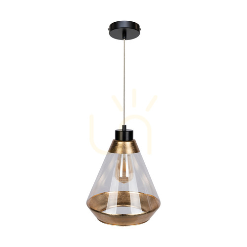 Verifica Lampa suspendată Mistral, 1xE27, Max. 60 W, metal negru / cablu din PVC transparent / abajur din sticlă aurie-transparentă, Ø 25 cm
