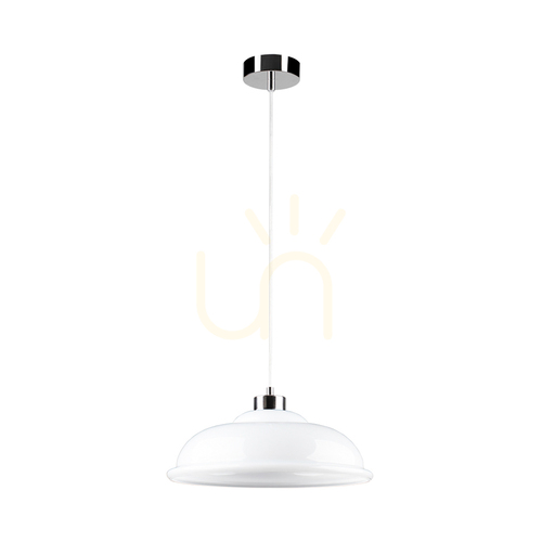 Verifica Lampa suspendată Molde, 1xE27, Max. 60 W, metal cromat / cablu din PVC transparent / abajur din sticlă albă, Ø 34 cm